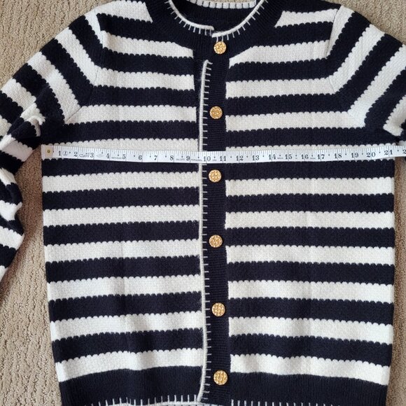 Women’s Sidefeel Black & White Striped Button-Down Cardigan Sweater–Size L - Picture 5 of 5